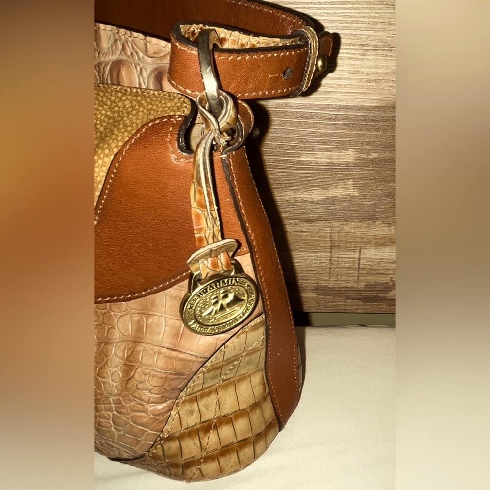 Brahmin Croc Embossed Tan Brown Leather Shoulder bag VGC - Picture 6 of 11